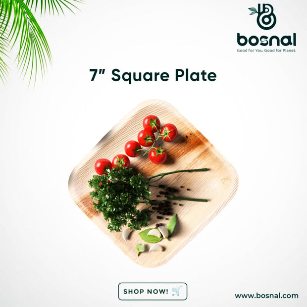 Palm Leaf Biodegradable Set of 10" & 7" Square Plates and Cutlery Combo (25 Each Plates, 50 Forks, 25 Spoons, 25 Knives), Eco-Friendly, Compostable, Bamboo-Wood Style, Durable & Restaurant-Grade