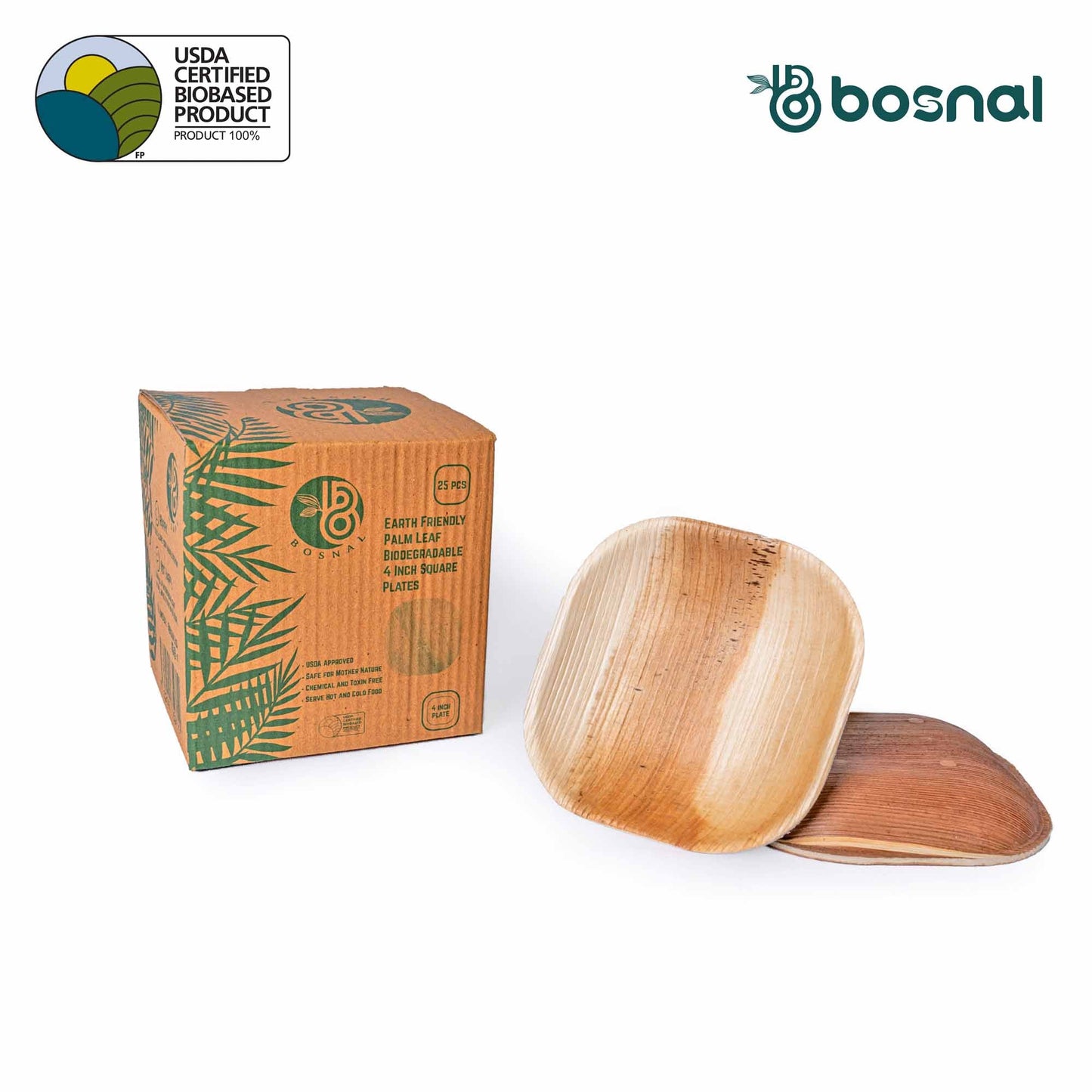 Palm Leaf Biodegradable Plates, 4 inch, Square (Set of 25/50/100)