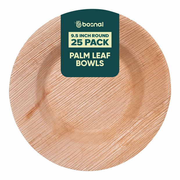 Palm Leaf Biodegradable Bowls, 9.5 inch Round Soup Bowl (Set of 25/50/100)