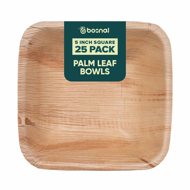 Palm Leaf Biodegradable Bowls, 5 inch, Square (Set of 25/50/100)