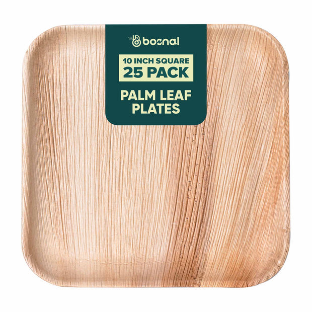 Palm Leaf Biodegradable Plates, 10 inch, Square (Set of 25/50/100)