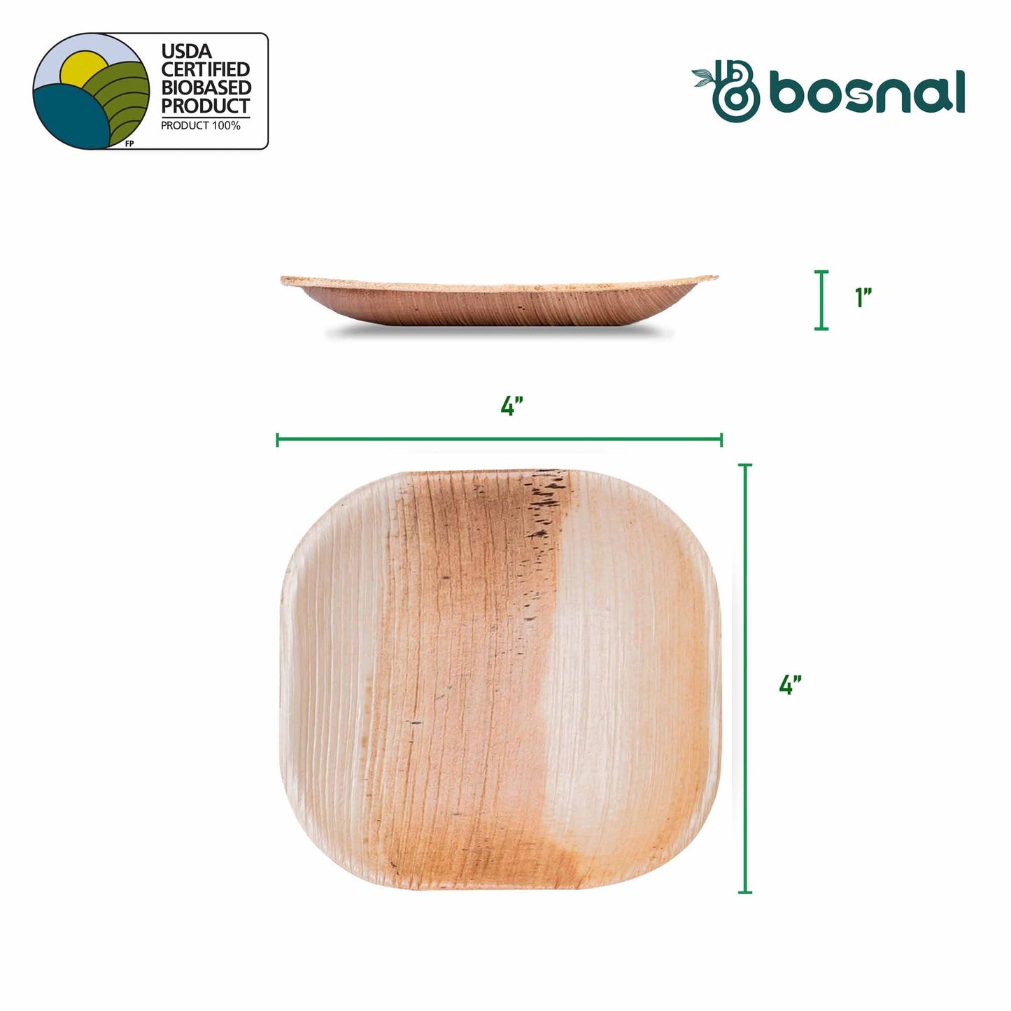 Palm Leaf Biodegradable Plates, 4 inch, Square (Set of 25/50/100)