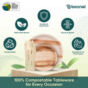 Palm Leaf Biodegradable 10" & 6" Round Plates and Cutlery Combo - (25 Each Plates, 50 Forks, 25 Spoons, 25 Knives), Eco-Friendly, Compostable, Bamboo-Wood Style, Durable & Restaurant-Grade