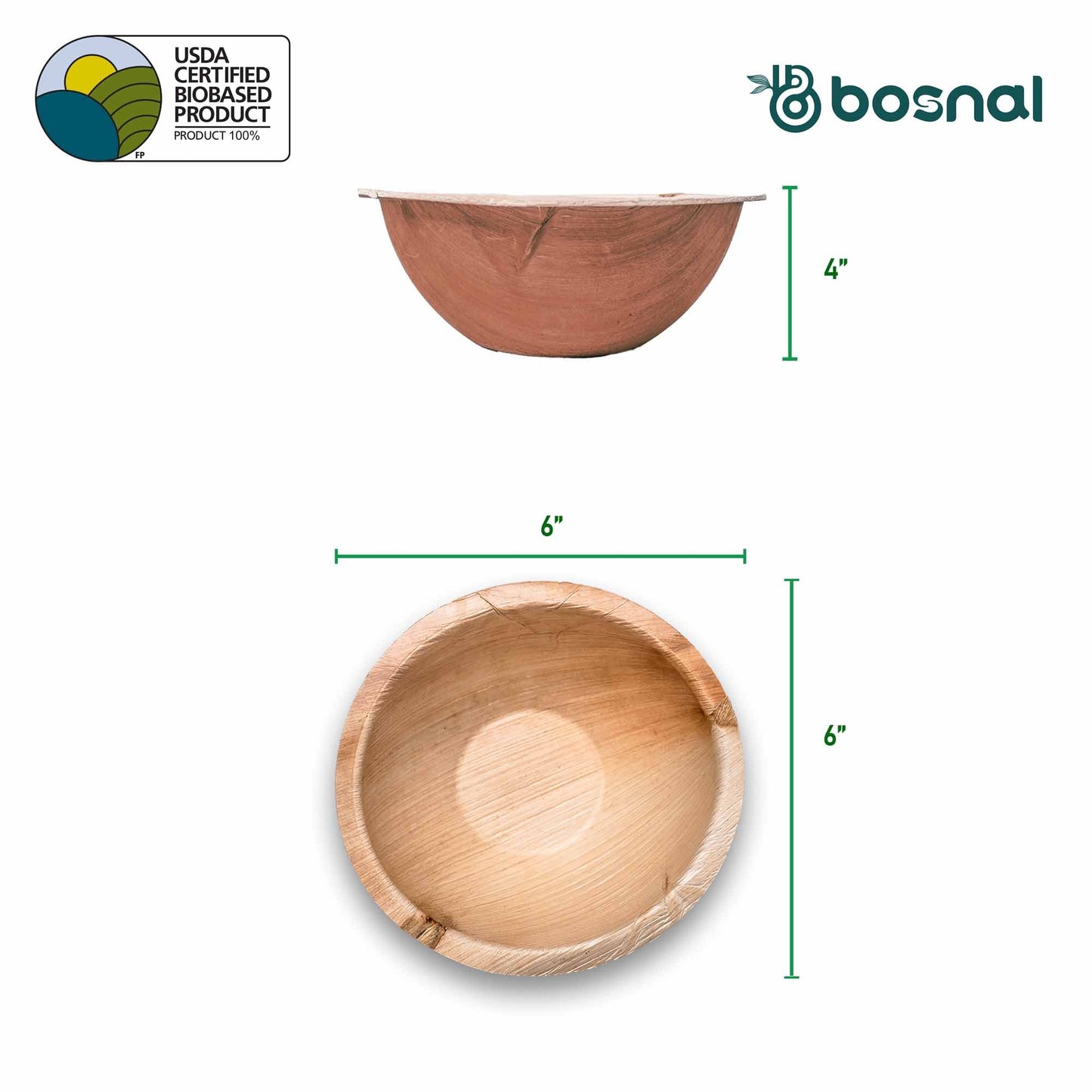Palm Leaf Bowl, 6 inch, Round (Set of 25/50/100)