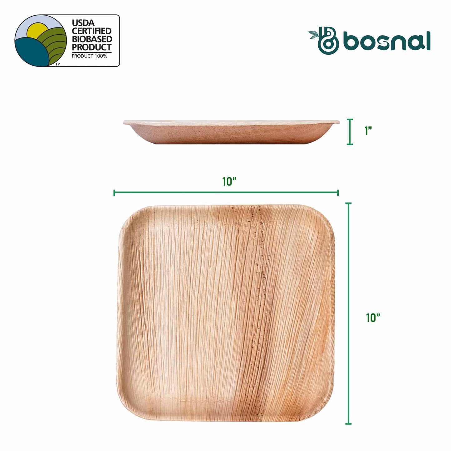 Palm Leaf Biodegradable Plates, 10 inch, Square (Set of 25/50/100)