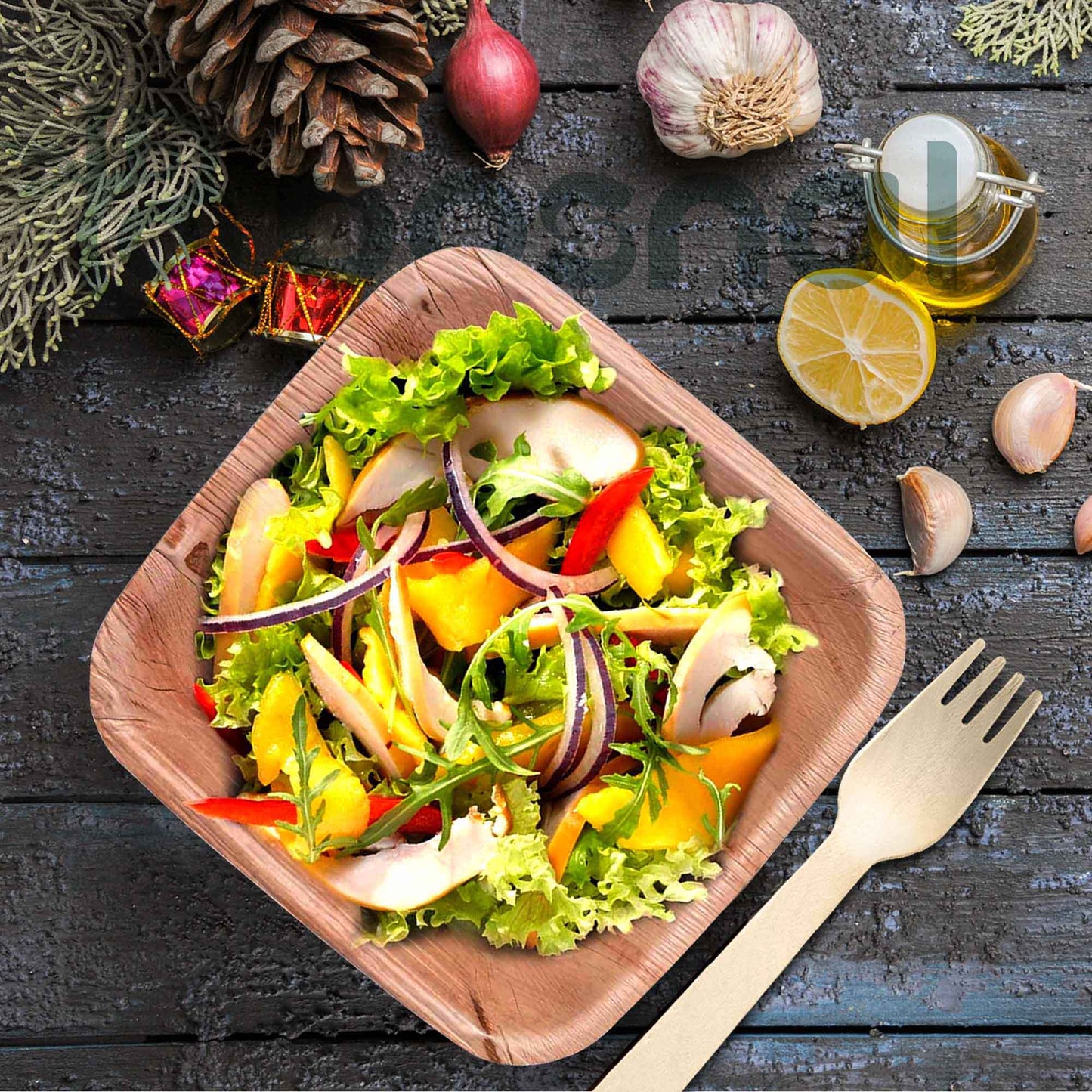 Palm Leaf Biodegradable Bowls, 5 inch, Square (Set of 25/50/100)