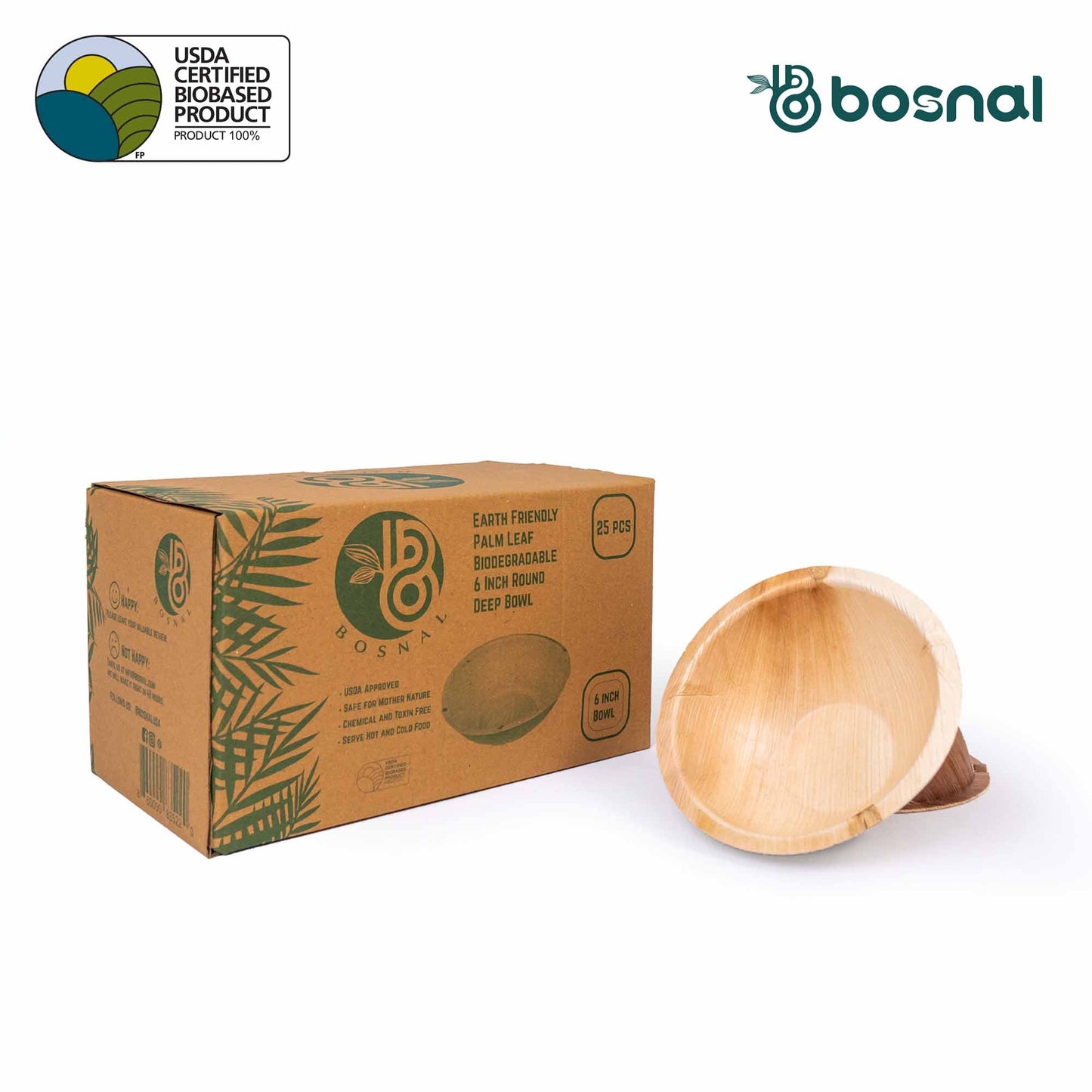 Palm Leaf Bowl, 6 inch, Round (Set of 25/50/100)