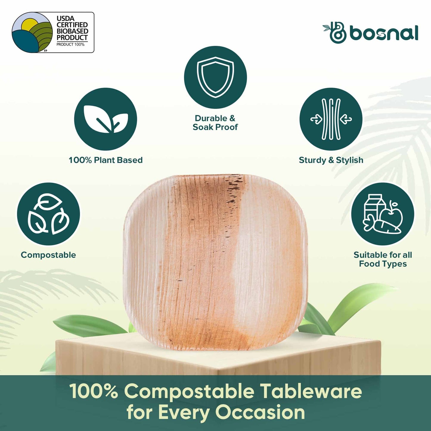 Palm Leaf Biodegradable Plates, 4 inch, Square (Set of 25/50/100)