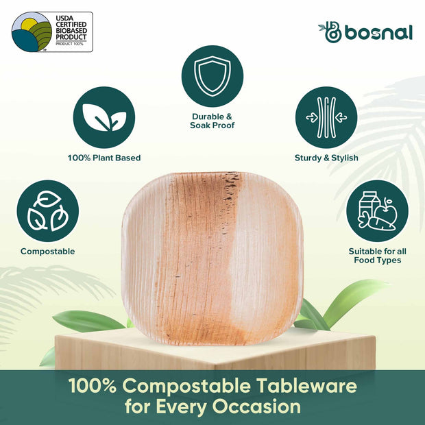 Palm Leaf Biodegradable Plates, 4 inch, Square (Set of 25/50/100)