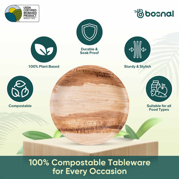 Palm Leaf Biodegradable Plates, 6 inch, Round (Set of 25/50/100)