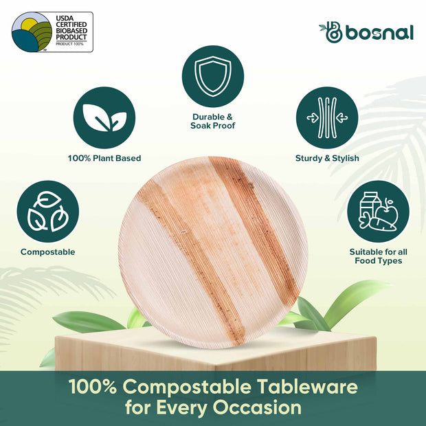 Palm Leaf Biodegradable Plates, 9 inch, Round (Set of 25/50/100)