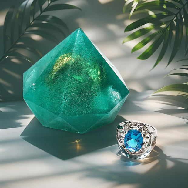 Birthstone Aquamarine Gem Soap with Hidden Silver Ring